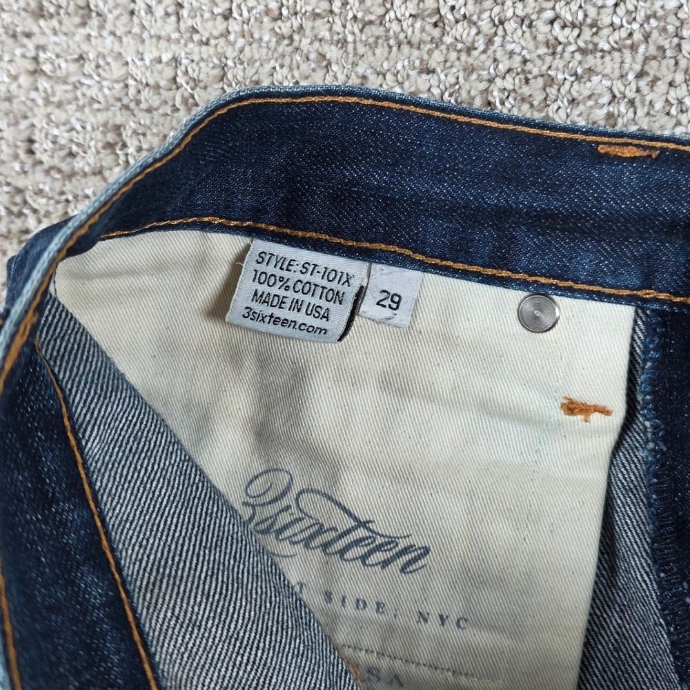 3sixteen Slim Tapered Mens Selvedge Denim Jeans Blue Button Fly 30x32 ST-101X - Picture 11 of 14